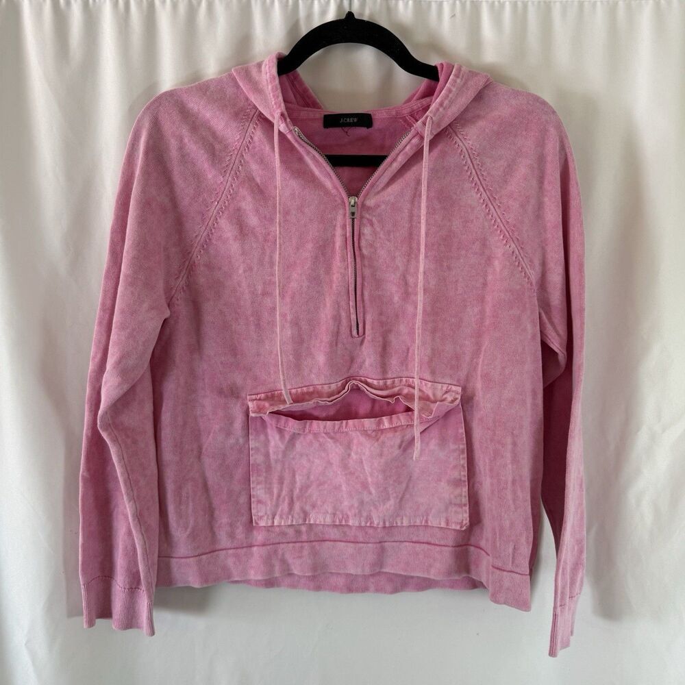 J. Crew Hoodie Women's Small Pink Full Zip Drawstring Pockets 100% Cotton